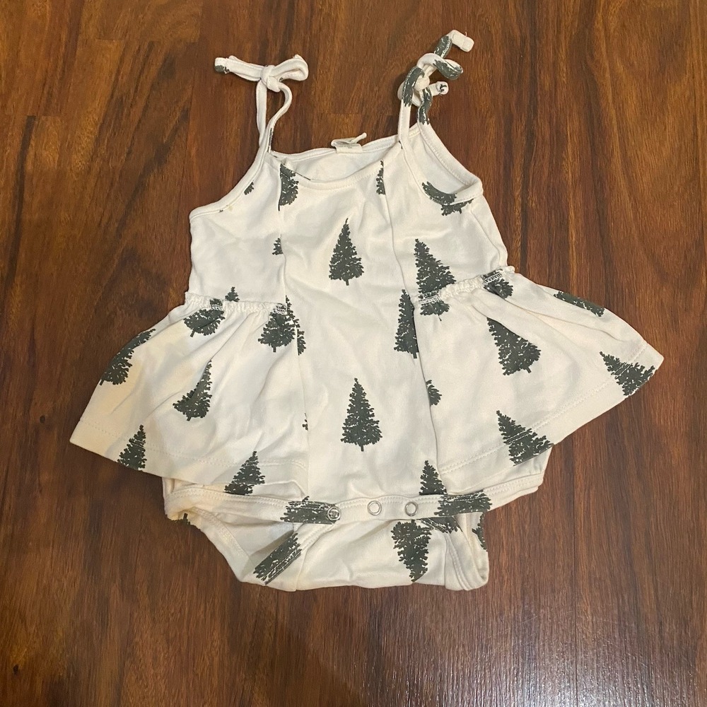 Kate Quinn Baby Girl Nature Cream Skirted Bodysuit Size 6-12 Months 100% Cotton
